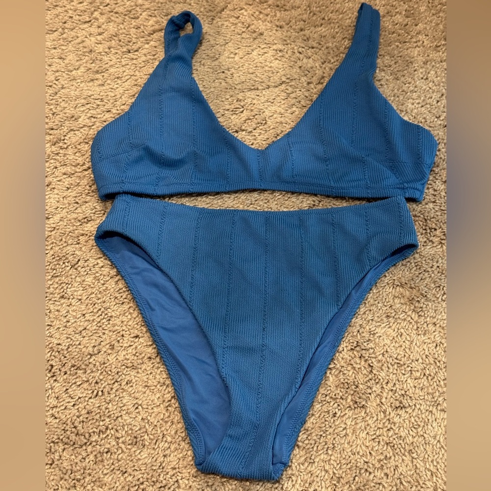 aerie Blue Textured V-Neck Bikini Set